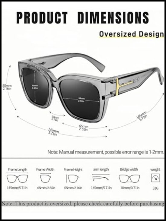 Polarized Fit Over Sunglasses Oversized Square Frame TR90 Wrap Around Shades 2 main image 4